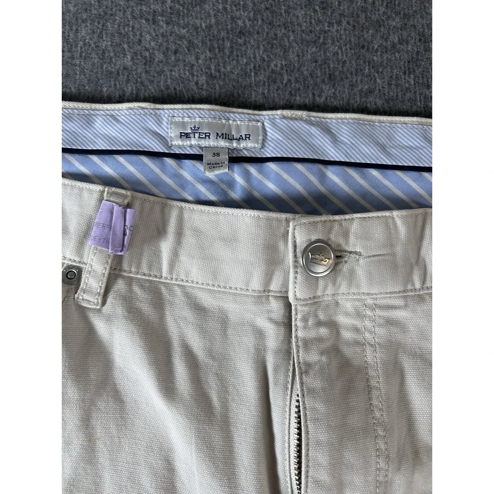 Peter Millar Crown Vintage Canvas Pants Men 38x31 Tan‎ 5-Pocket Stretch MF18B86